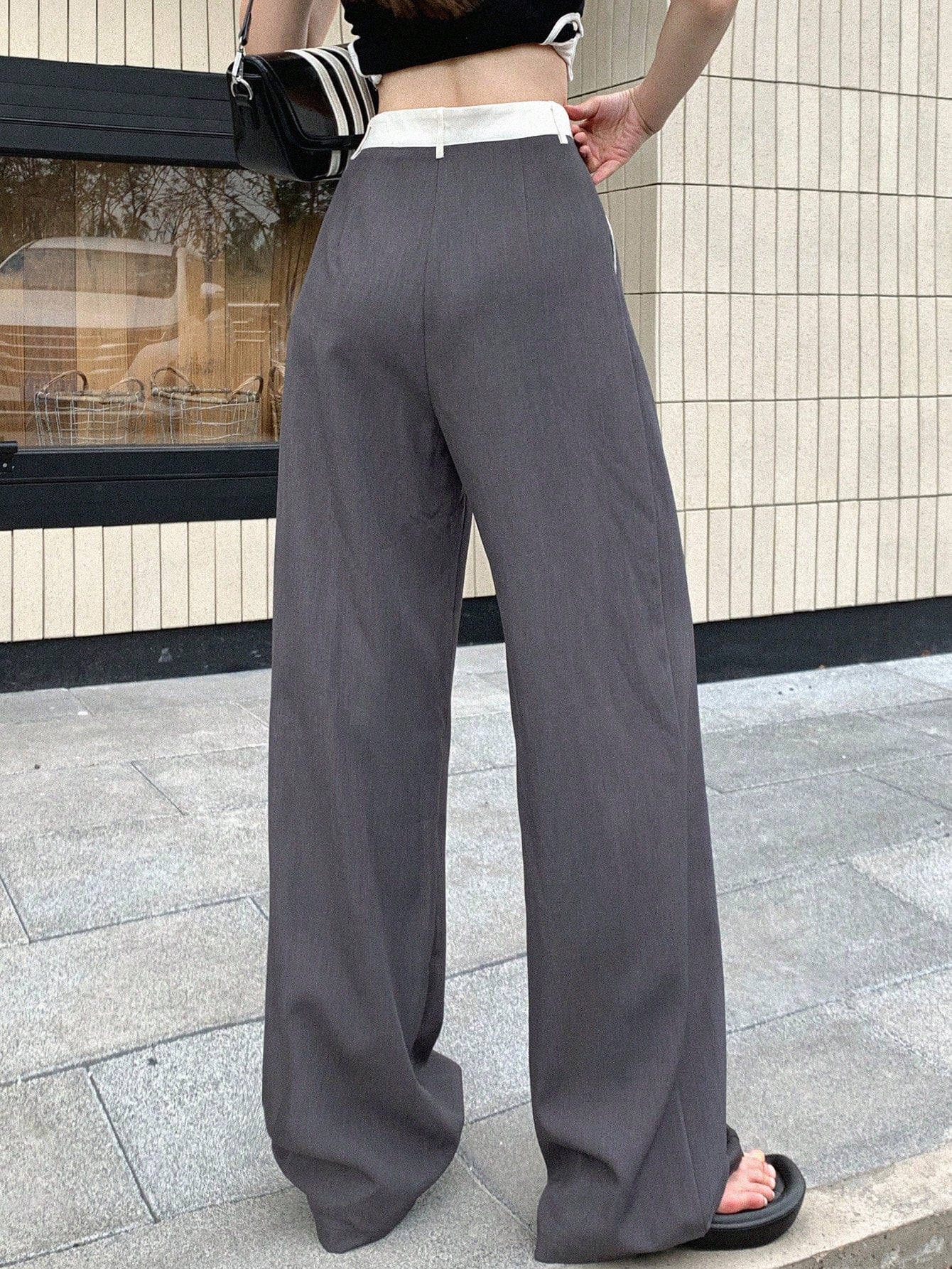 Maxct Women Colorblock Pleated Wide Leg Casual Suit Pants With Pockets - Image 5