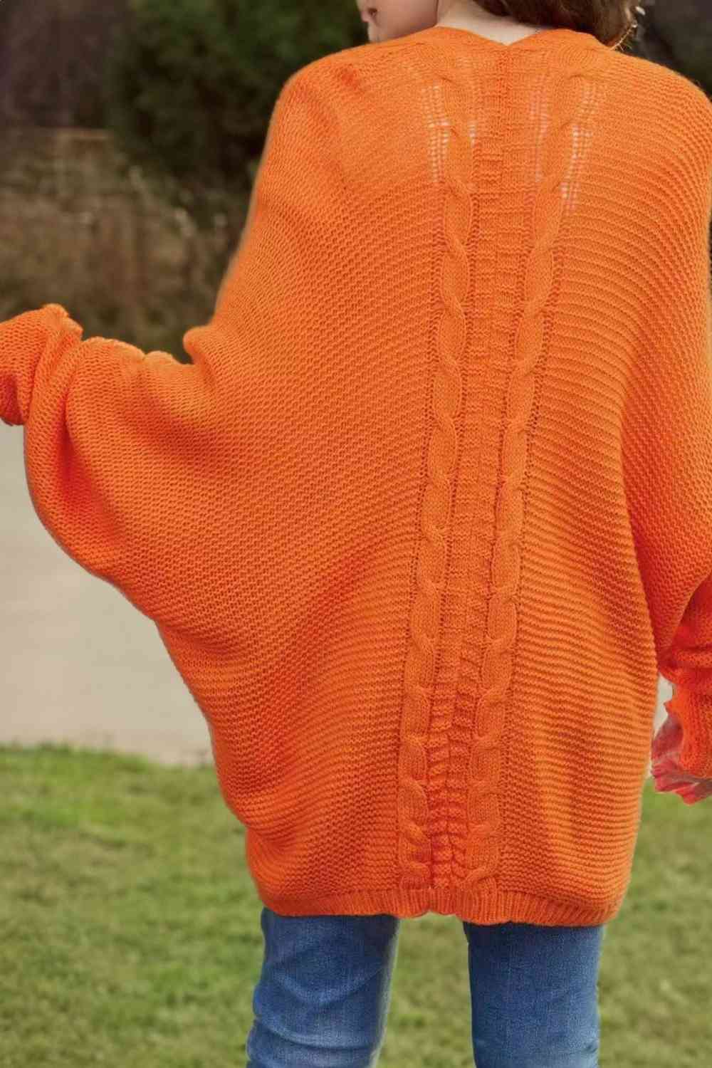 Maxct &Cable-Knit Open Front Cardigan with Pockets