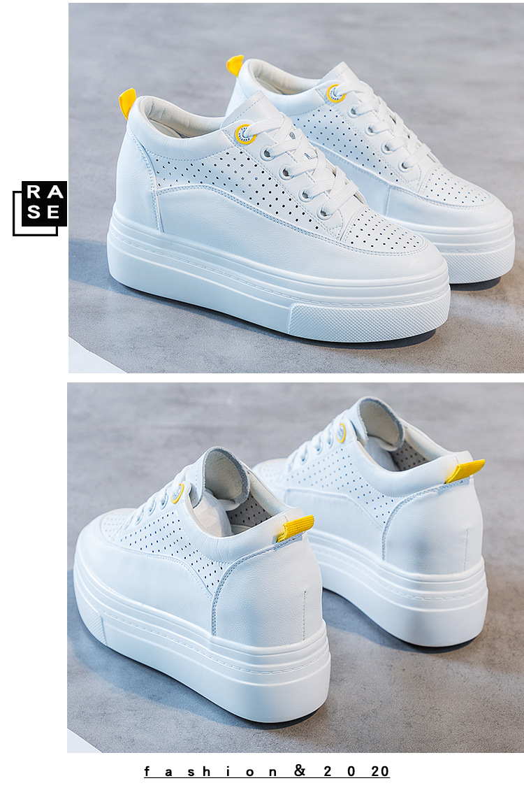 8cm Genuine Leather Women's Platform Wedge Sneakers - true deals club