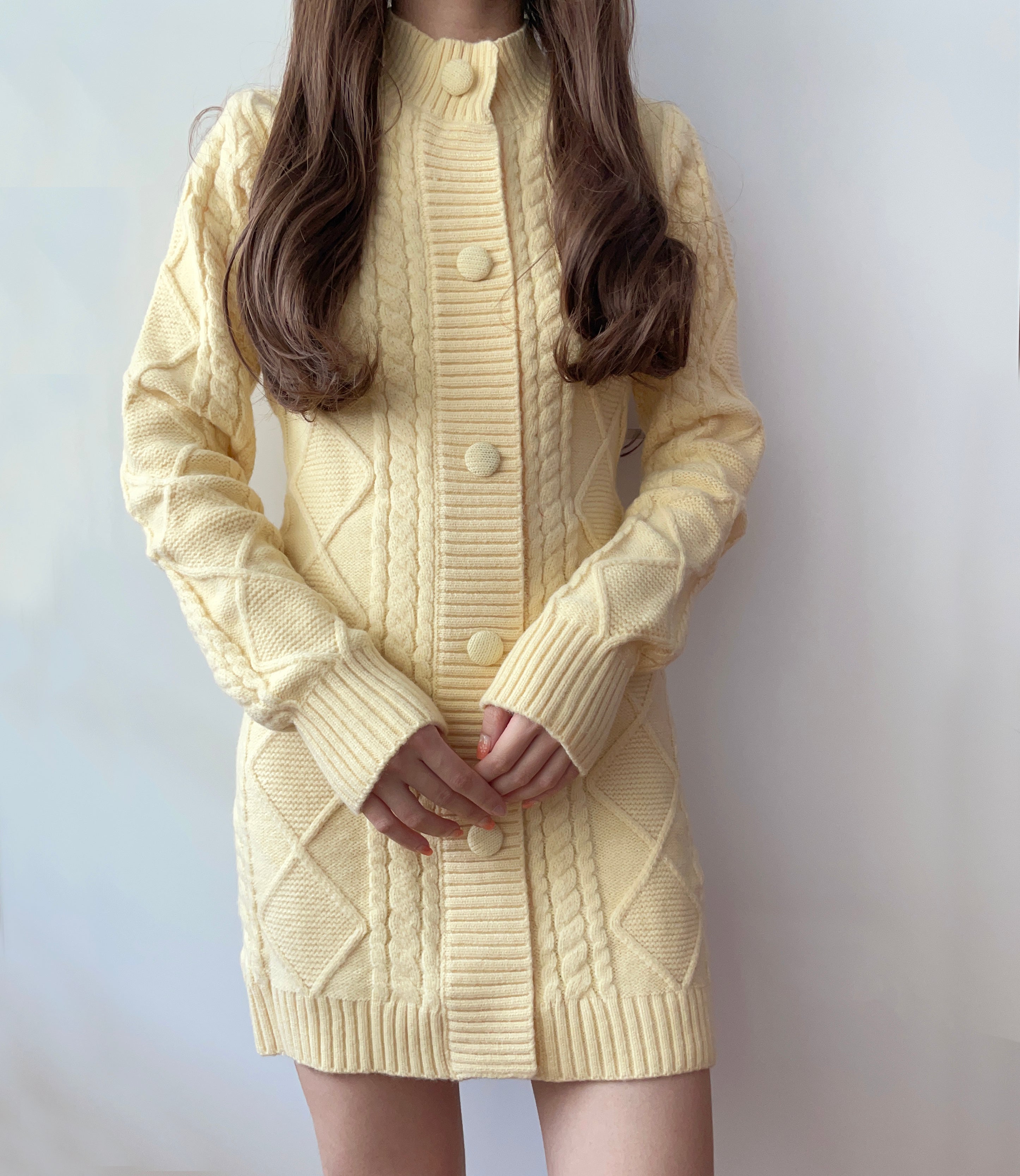 Button Cable Knit Sweater Dress Maxct