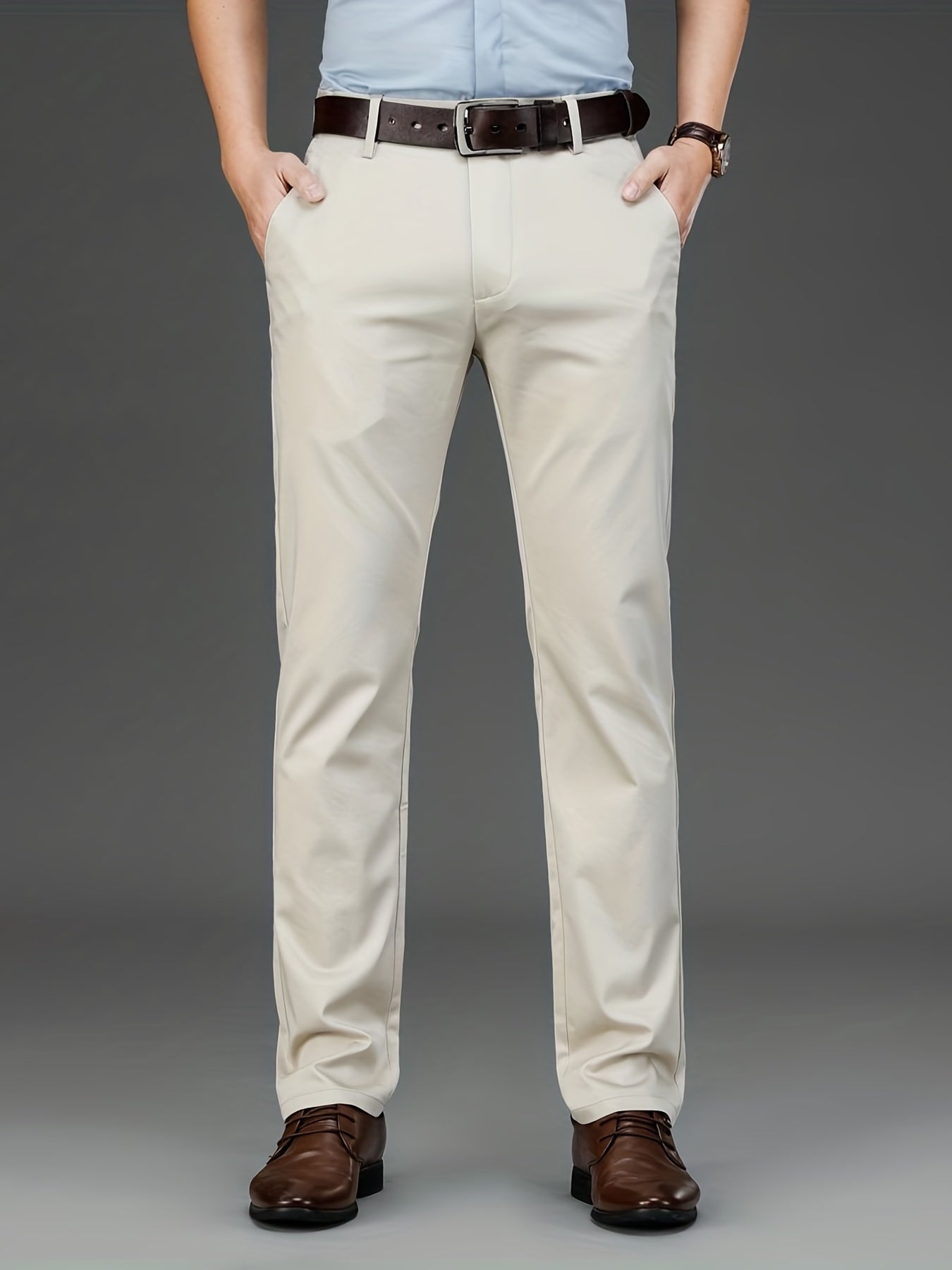 Maxct  Classic Design Dress Pants, Men's Formal Solid Color Mid Stretch Dress Pants For Spring Summer Business