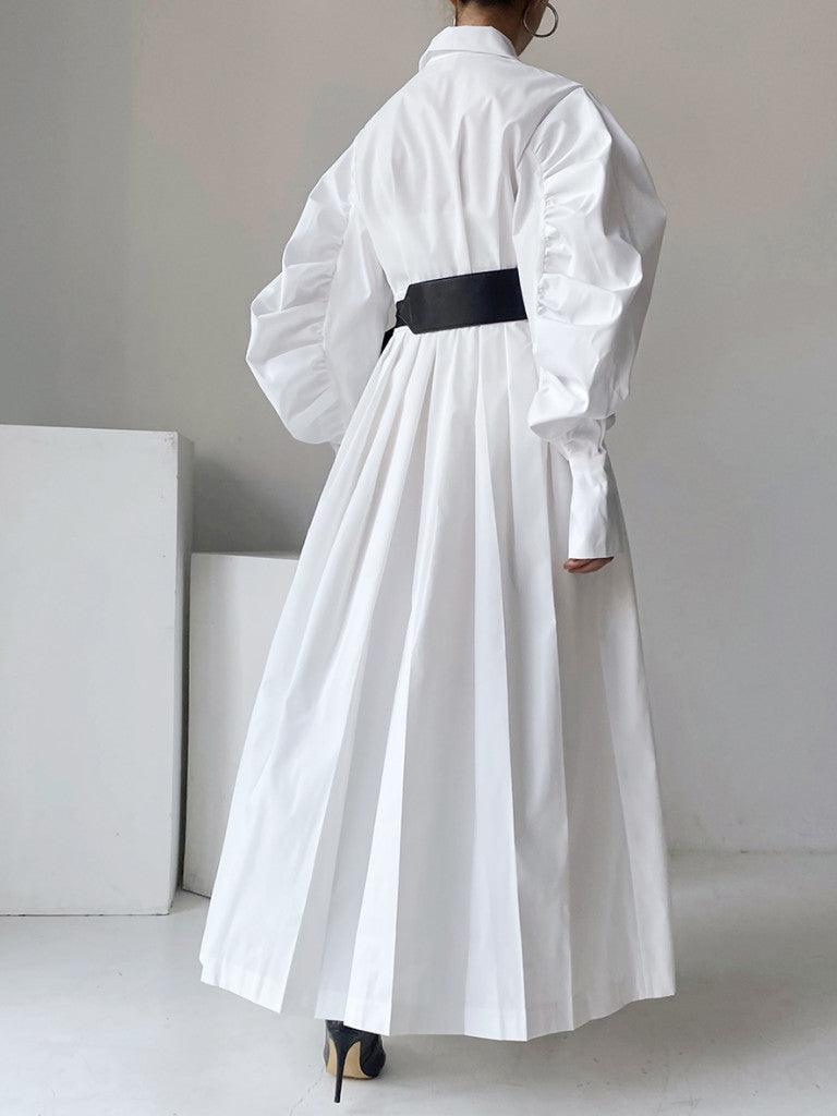Maxct Nipped Waist Baller Sleeve Shirt Dress with Belt