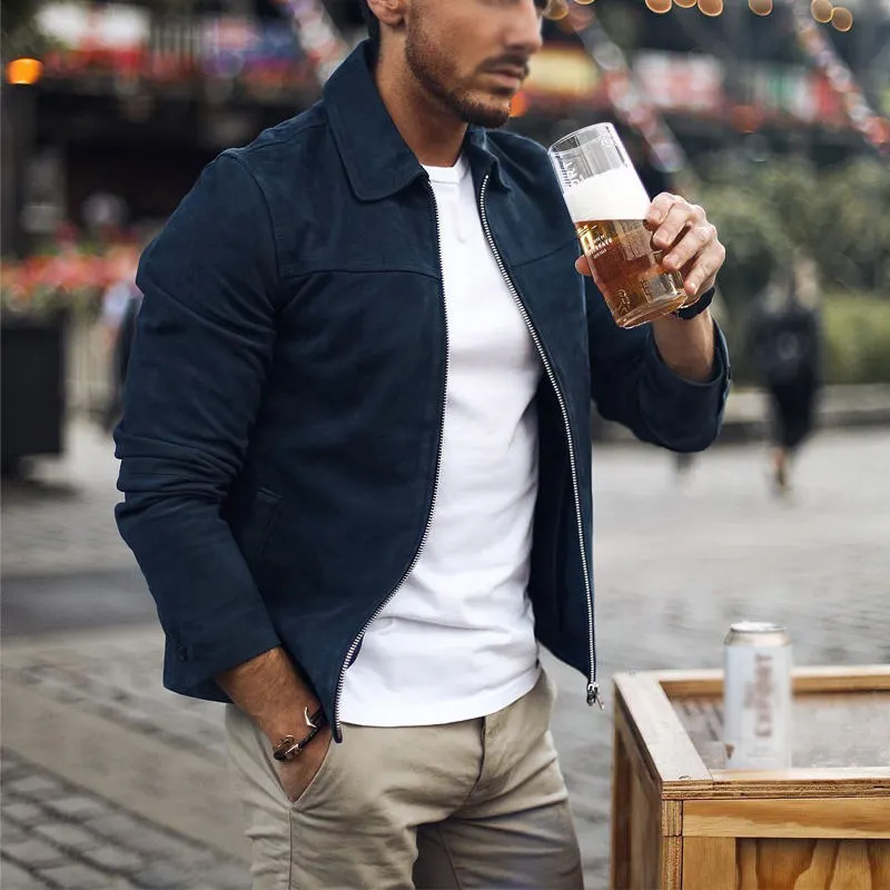 Maxct &Men's Velvet Touch Lapel Zipper Jacket