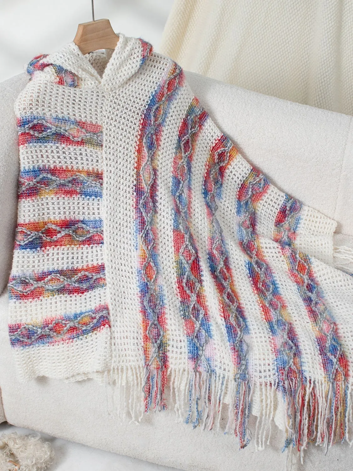 Maxct &Fringe Contrast Hooded Poncho