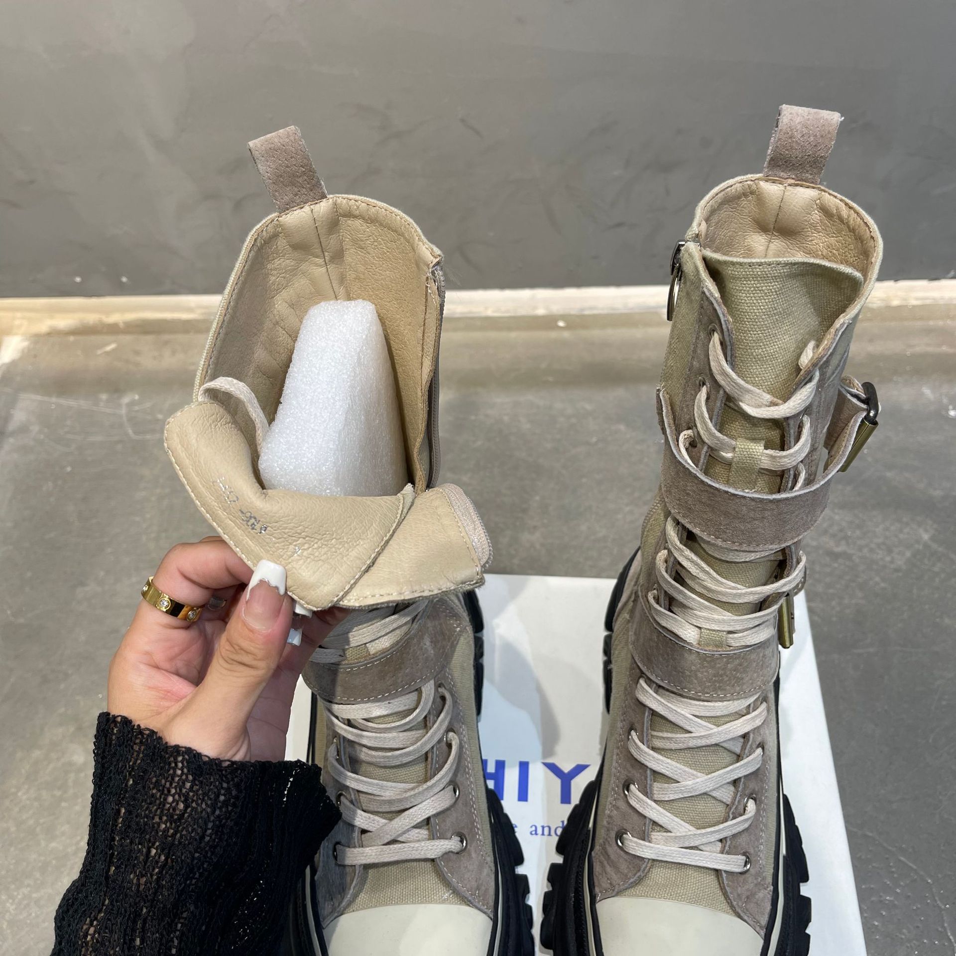 Women's Mid-Calf Leather Motorcycle Boots with Chunky Soles - true deals club