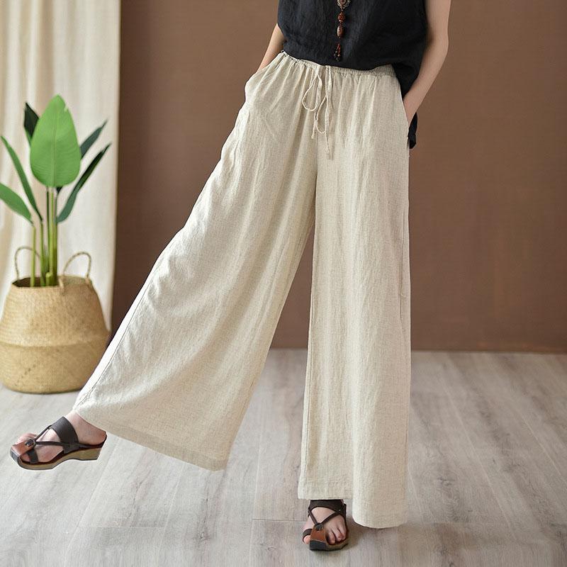 Women Cotton Linen Wide Leg Pants