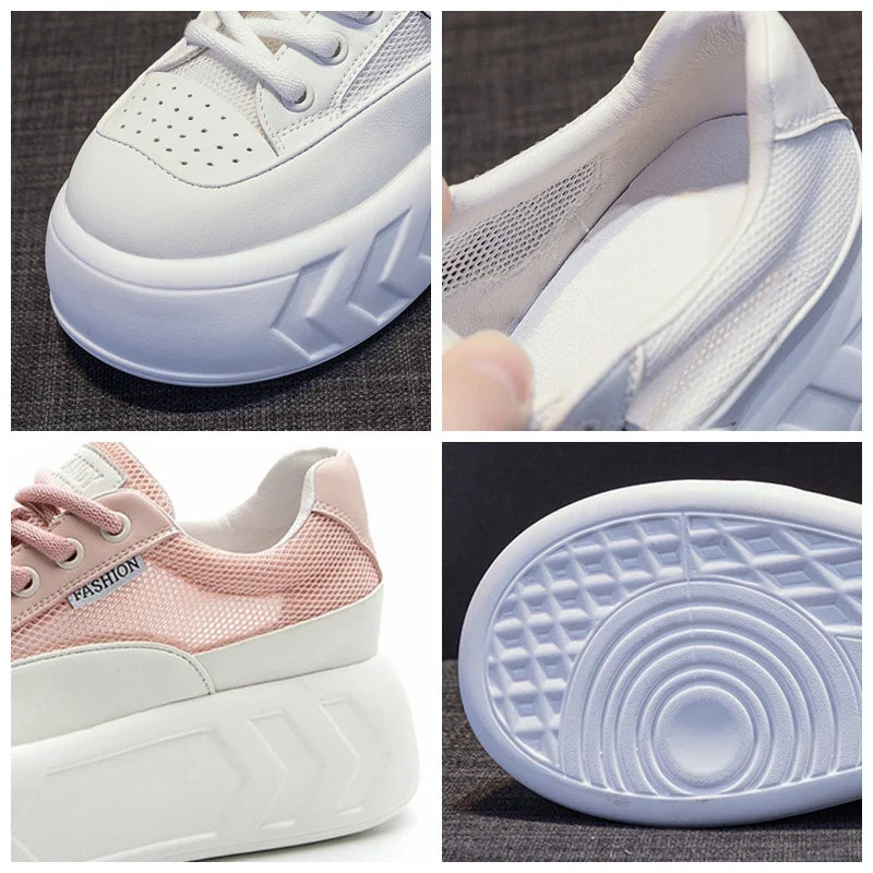 8cm Air Leather Chunky Sneakers with Thick-Soled Platform Maxct