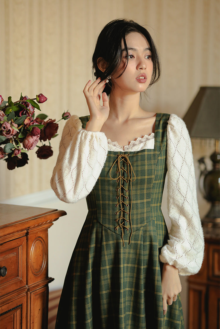 Rustic Plaid Lace Up Corset Midi Dress Maxct