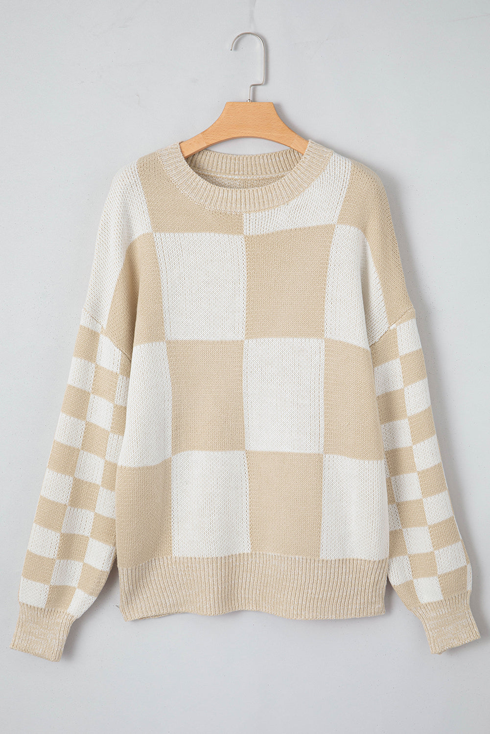 Maxct &Checkered Round Neck Drop Shoulder Sweater