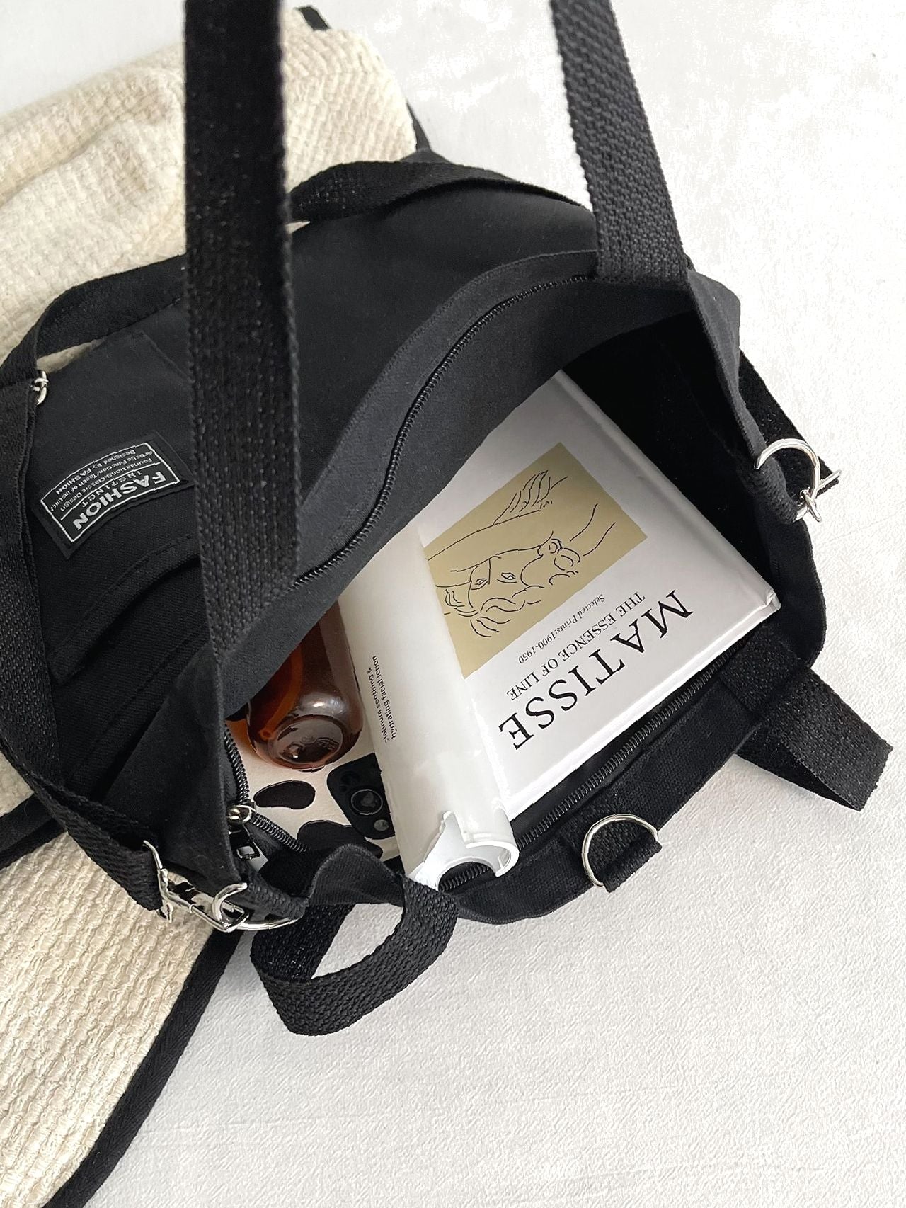 Maxct - Letter Graphic Shopper Bag with Bag Charm  - Women Tote Bags