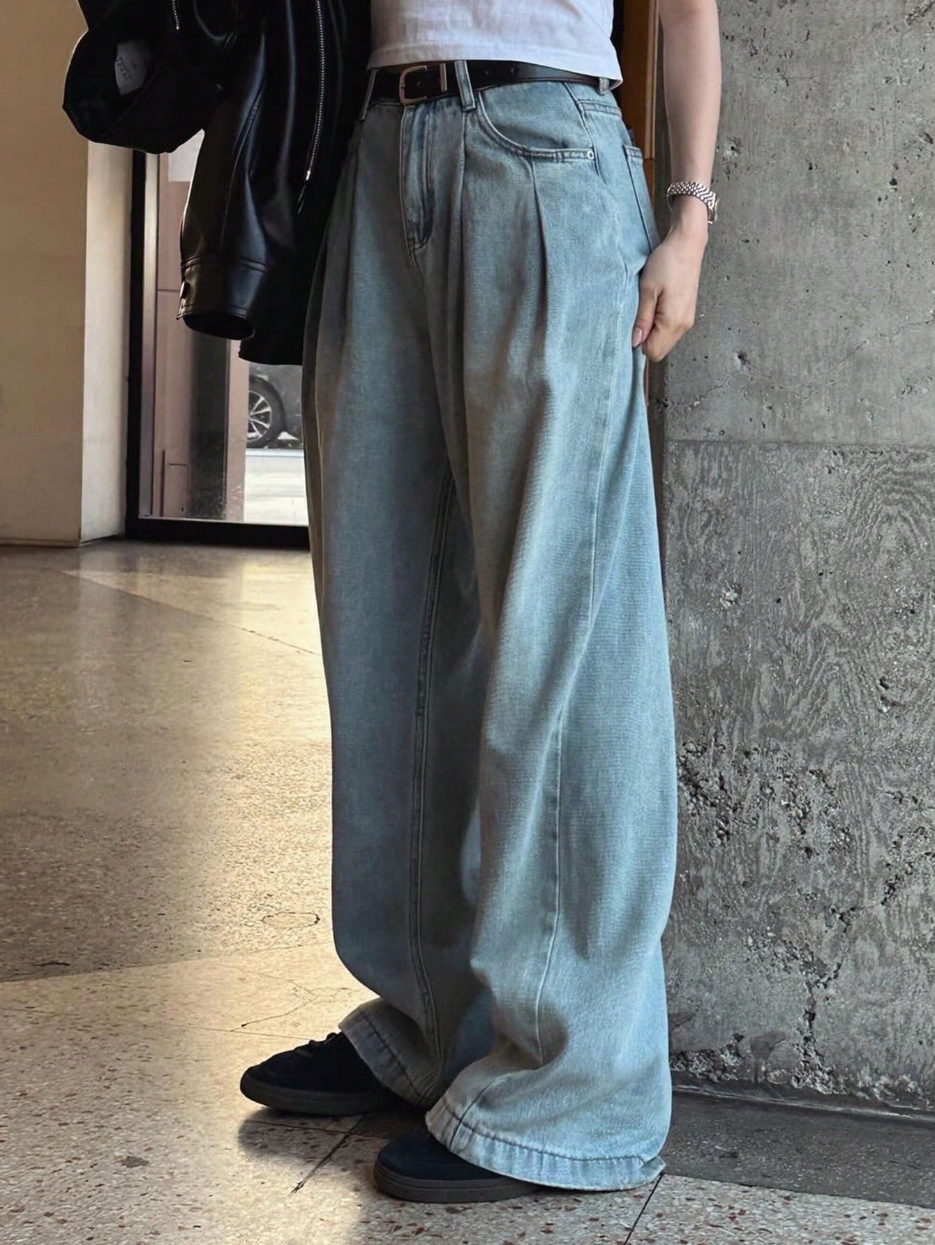 Maxct Women's Loose Wide Leg Denim Pants, Street Style
