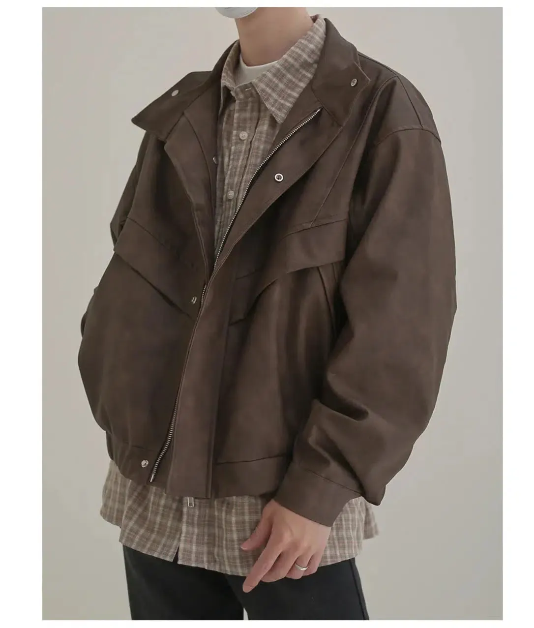 Maxct Distressed Stand Collar Leather Jacket