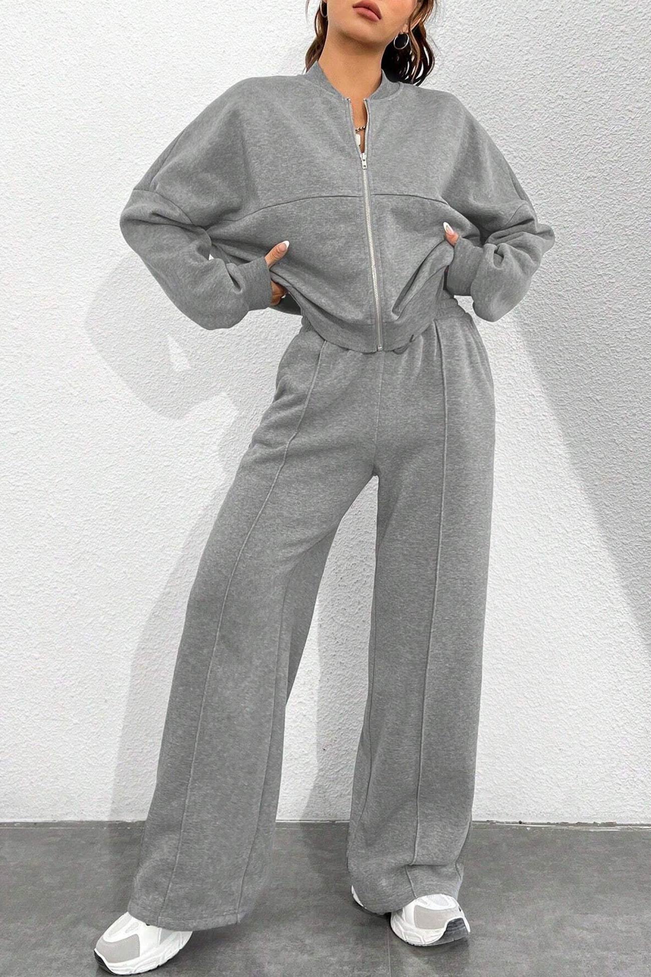 Maxct Zip-up Collarless?Cardigan Pants Set