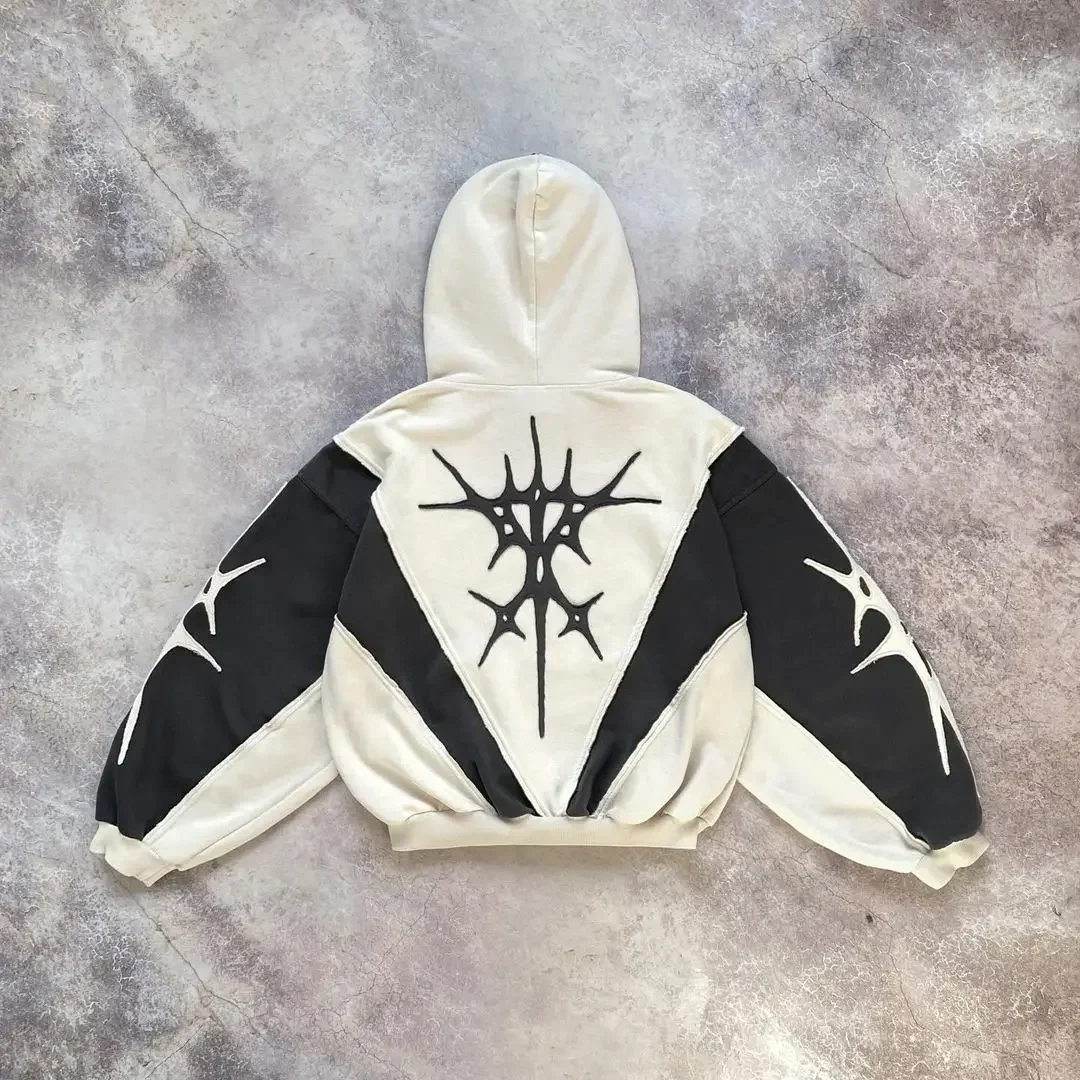 Gothic Geometric Embroidery Splicing Hoodie: Y2K Style - true deals club