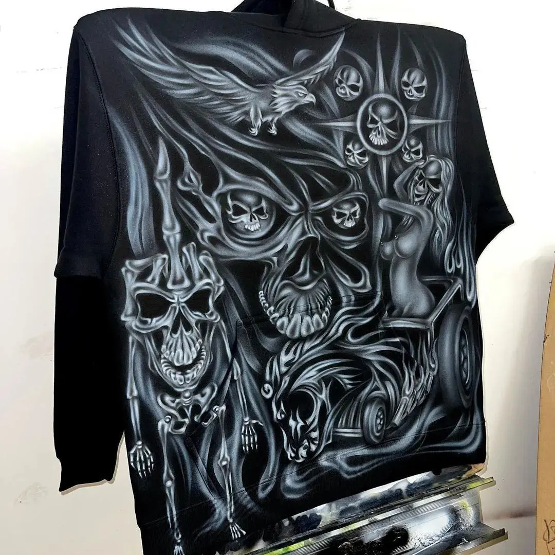 Maxct Y2K Women's Clothing Hoodies Sweatshirt Long Sleeve Pullover High Street Dark Vintage Terrifying Skull Tops Oversize Streetwear