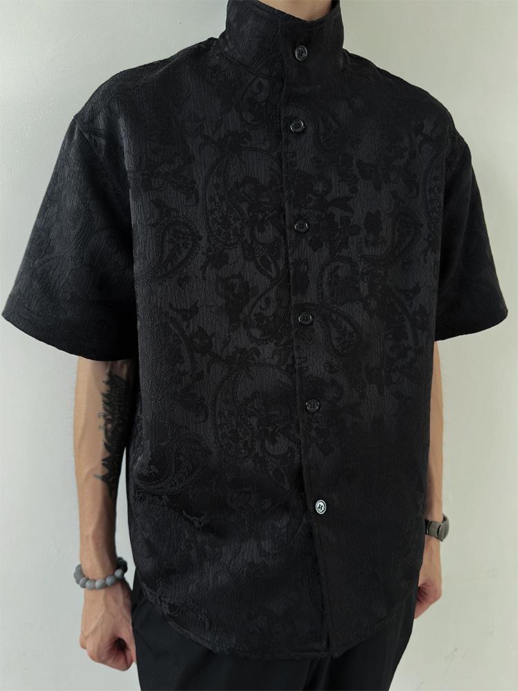 Maxct 90s Streetwear New Chinese Style Cashew Flower Textured Lapel Shirt For Men Summer New Niche Cleanfit Retro Casual Shirt For Men