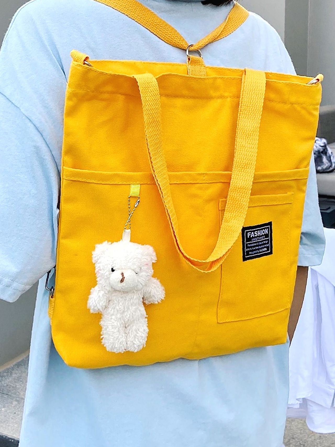 Maxct - Letter Graphic Shopper Bag with Bag Charm  - Women Tote Bags