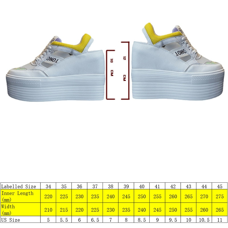 Leather Women's White Platform Sneakers 12cm Heel Maxct