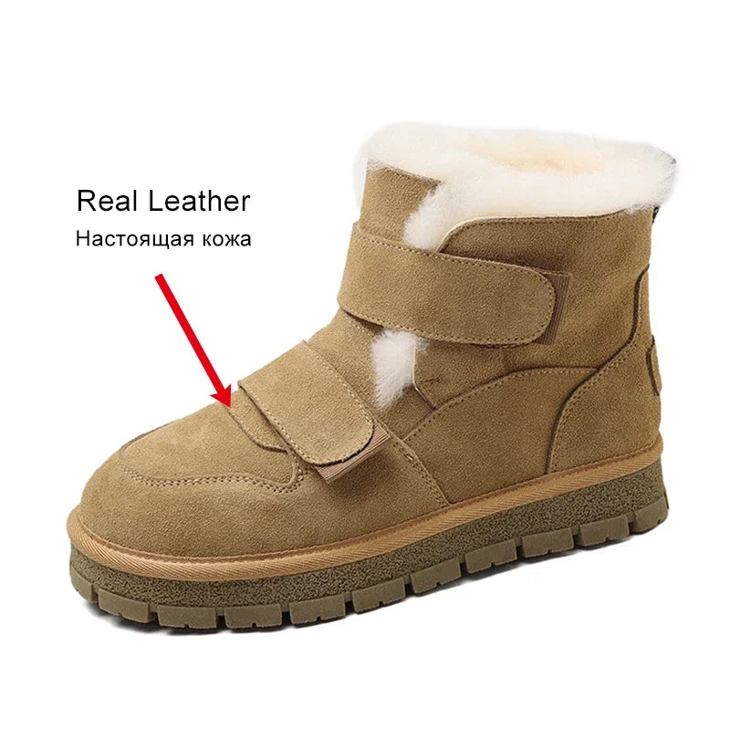 Leather Winter Snow Boots with Wool for Women Maxct