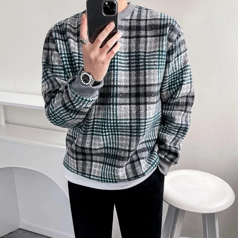 Maxct 6164 Knitted Crewneck Plaid Sweater