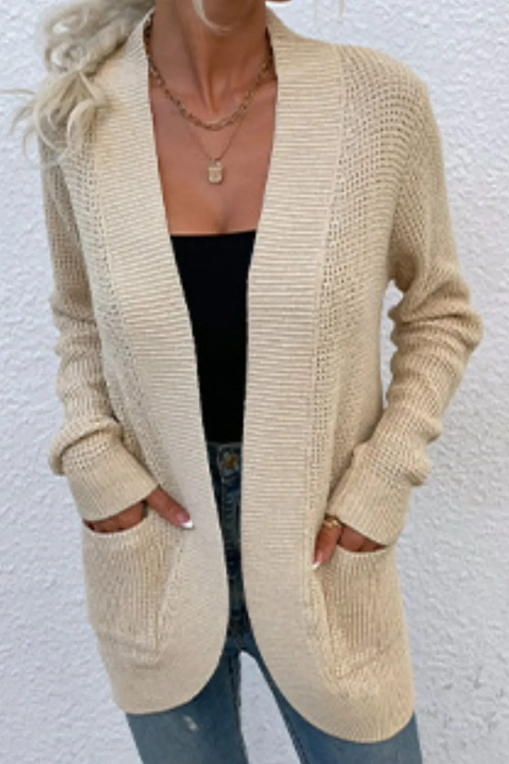 Maxct &Open Front Rib-Knit Cardigan with Pockets