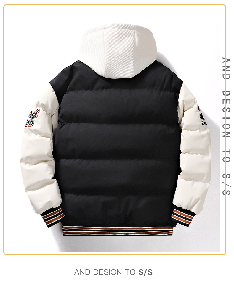 &Men's Embroidered Hooded Varsity Down Jacket