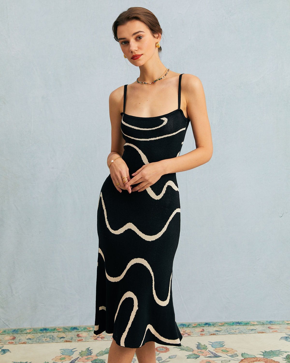 Maxct The Black Wave Mermaid Hem Knit Midi Dress