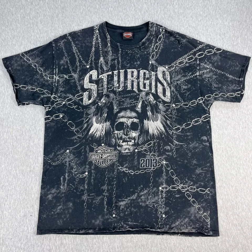 Maxct Harajuku Summer Casual Retro Hip Hop Grunge Skulls Cross Graphic T Shirt for Men Vintage Fashion Streetwear Short Sleeve Top