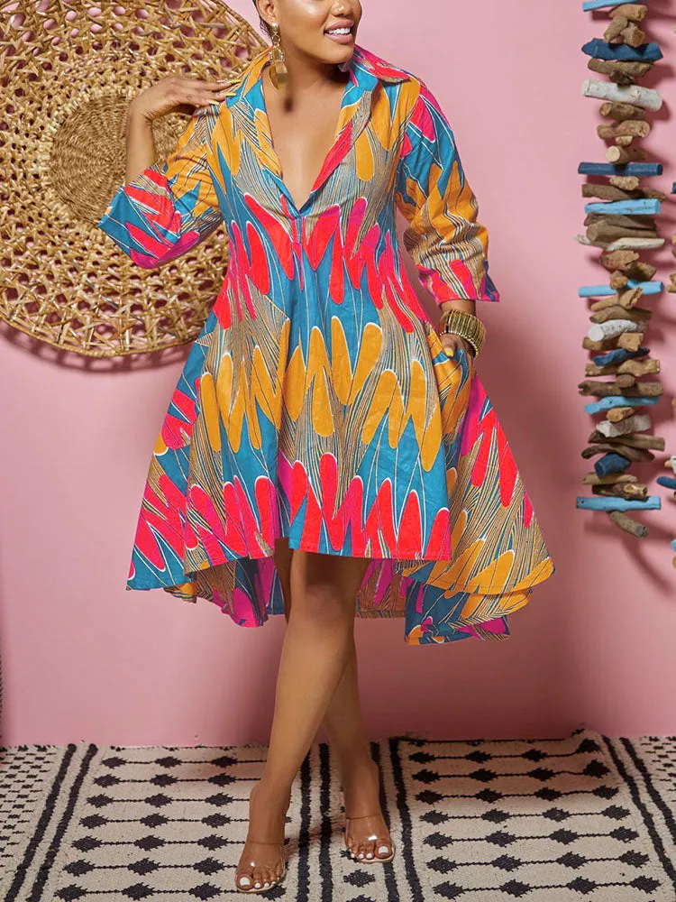 Printed A-Line Shirt Midi Dress Maxct