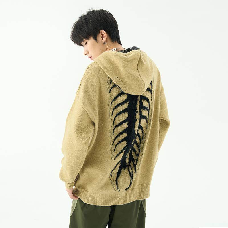 Centipede Hoodie - Bone Knitted Streetwear for Men Maxct