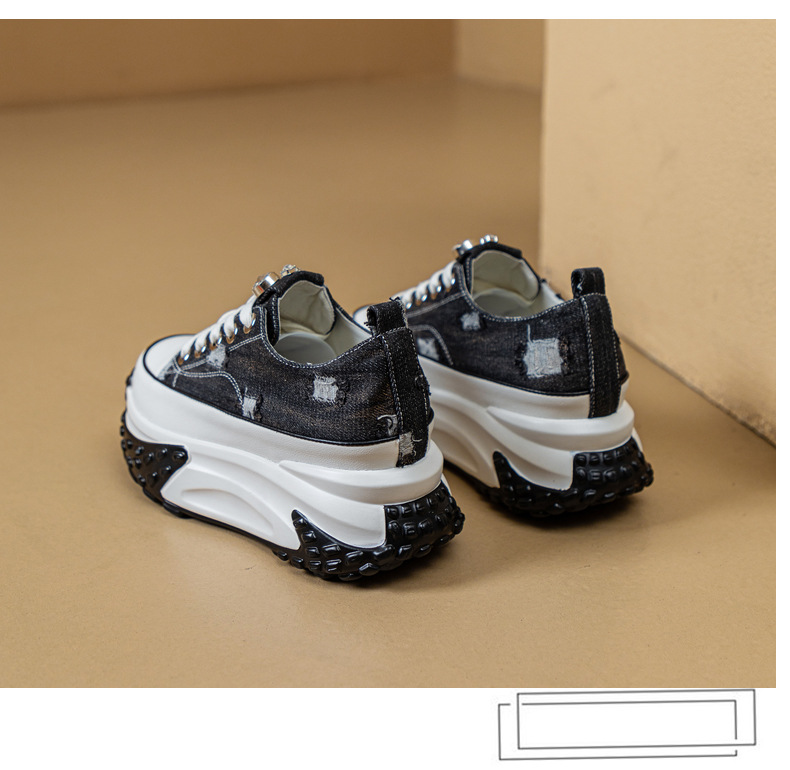Blinged Out: 6cm Denim Leather Chunky Platform Sneakers - true deals club