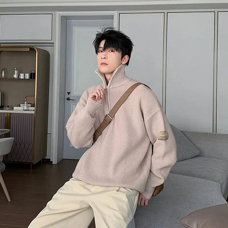 Maxct Thickened Turtleneck Half-Zip Lapel Sweater