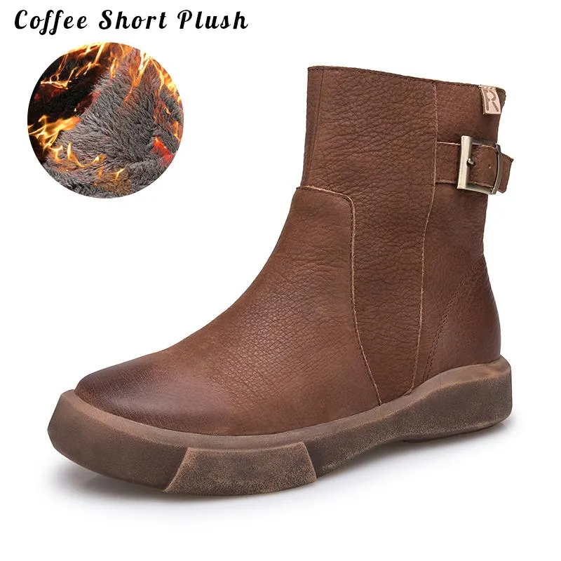 Waxing Ankle Boots Back Buckle Decorate Black/Coffee Maxct