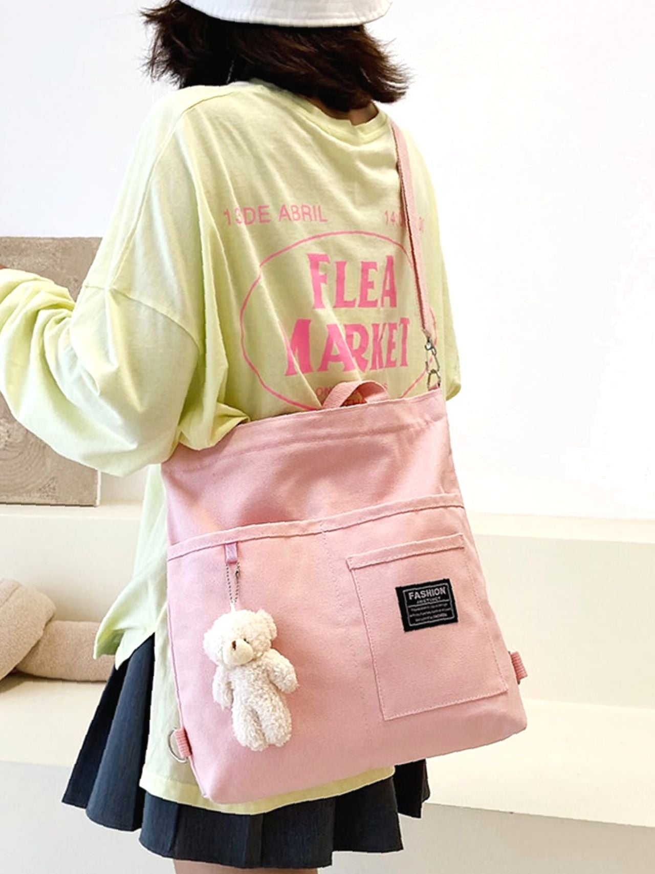 Maxct - Letter Graphic Shopper Bag with Bag Charm  - Women Tote Bags