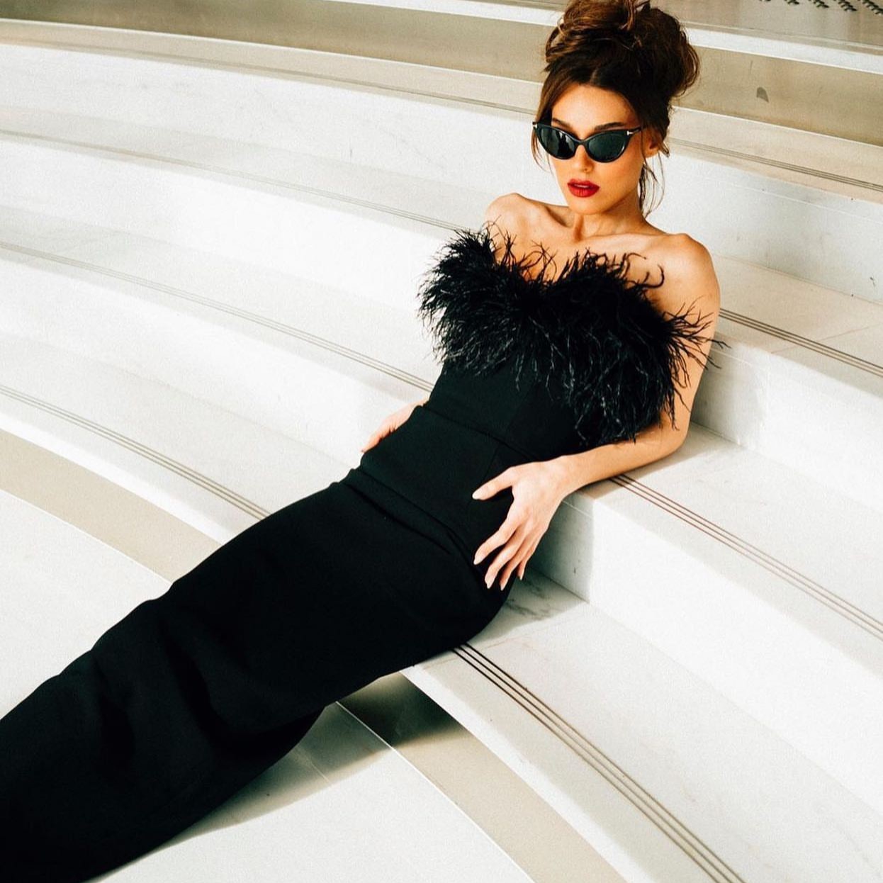 High-end Trendy Niche Designer Evening Dress Autumn And Winter Women's Clothing Trend Ostrich Hair Gowns Bandage Dress Women