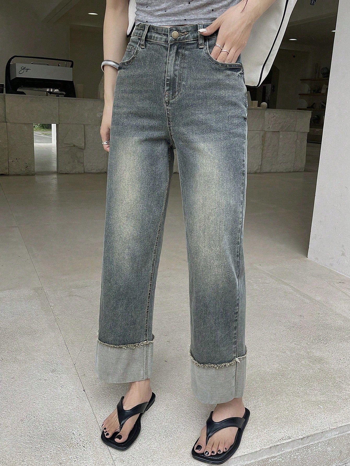 Maxct Women Loose-Fit Straight-Leg Denim Pants With Pockets For Daily Casual Wear