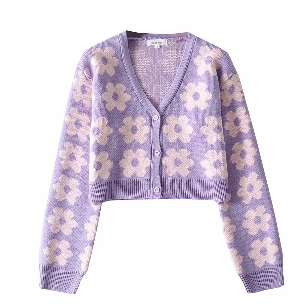 Maxct Pointelle Knit Floral Crop Cardigan