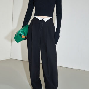 Maxct Contrast Binding Straight Leg Pleated Long Pants