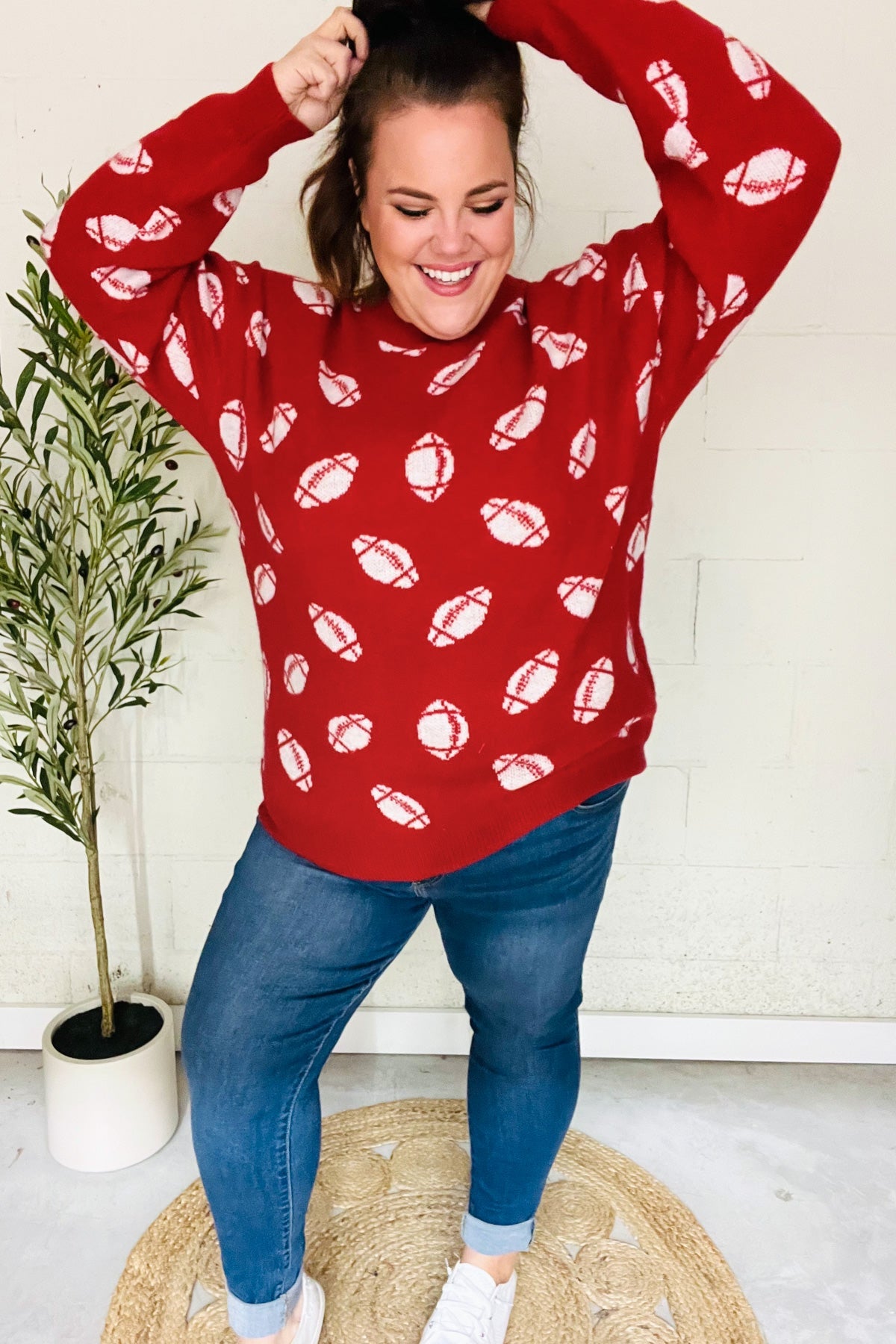 Maxct &Game Day Red Football Print Jacquard Knit Sweater