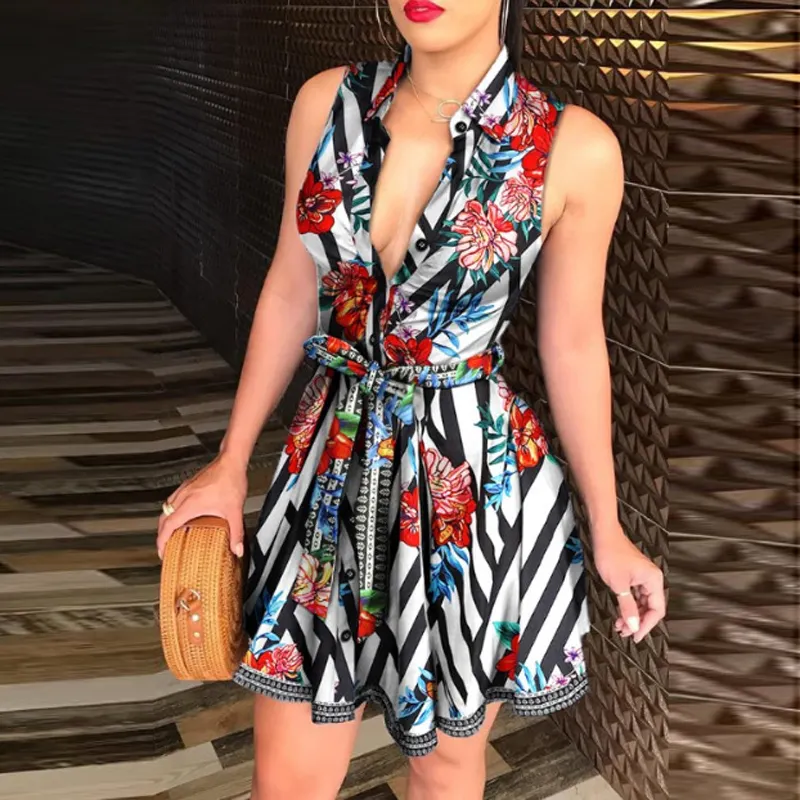 Women's Printed Long Sleeve Dress Casual Bandage Mini A-line Dresses Sexy Party Summer Feminias Vestidos Women Clothes