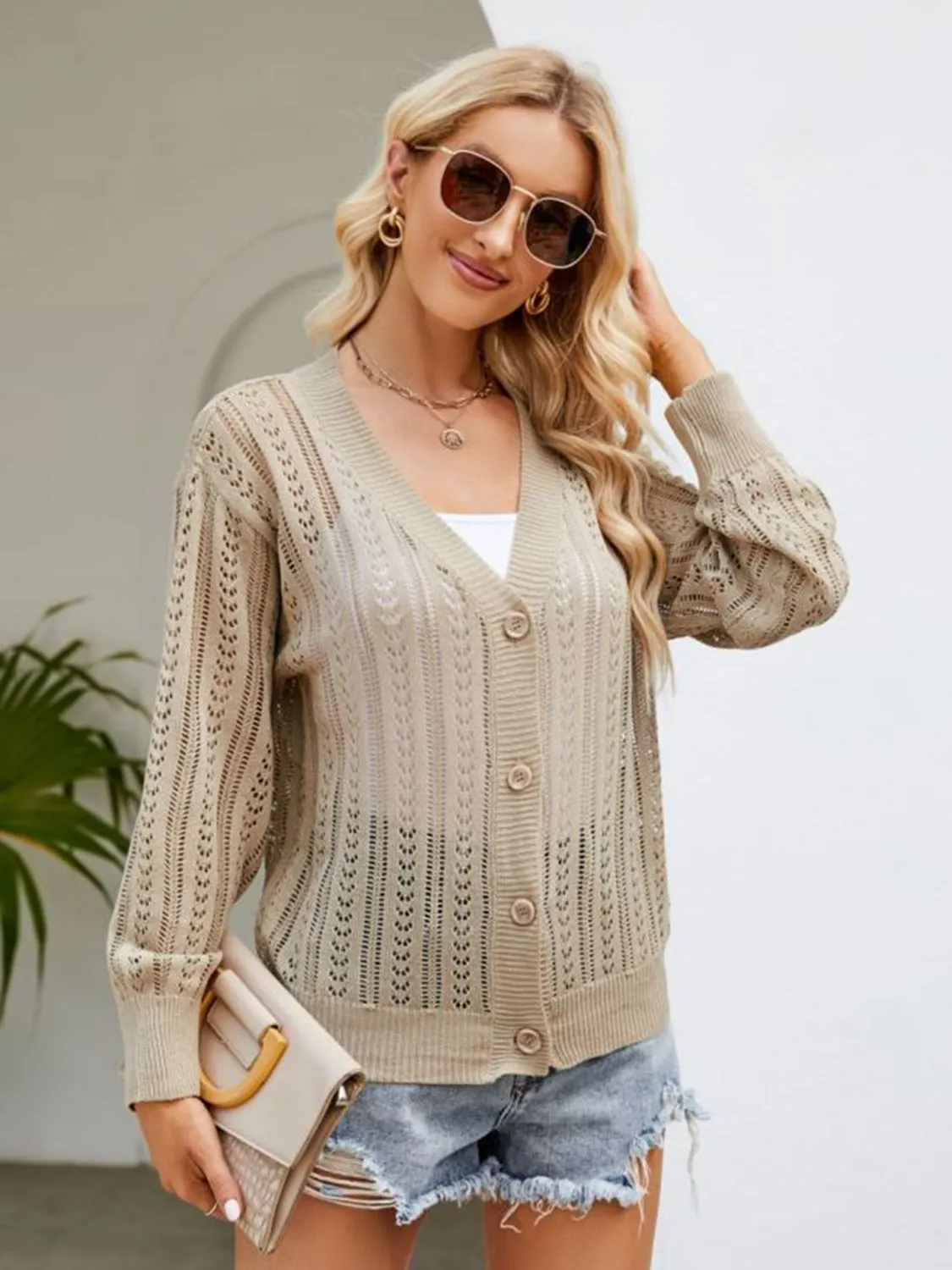Maxct &Button Down Ribbed Trim Cardigan