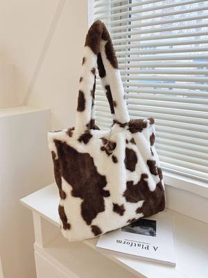 Faux Shearling Cartoon Graphic Tote Bag - Women Tote Bags