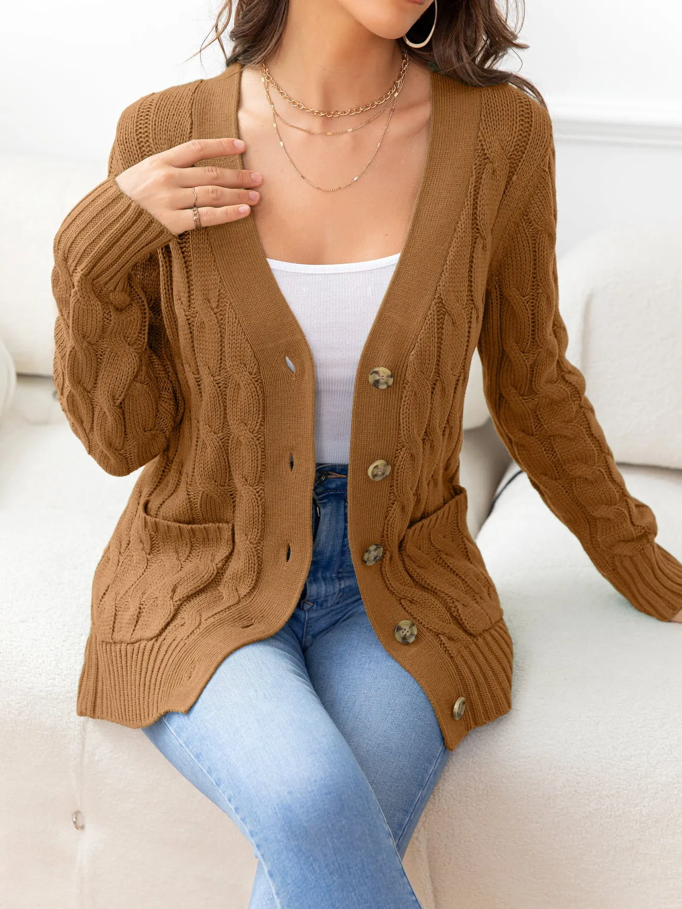 Maxct &Button Down Cable-Knit Cardigan