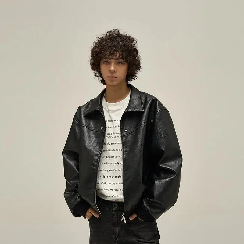 Maxct Retro Distressed PU Leather Jacket