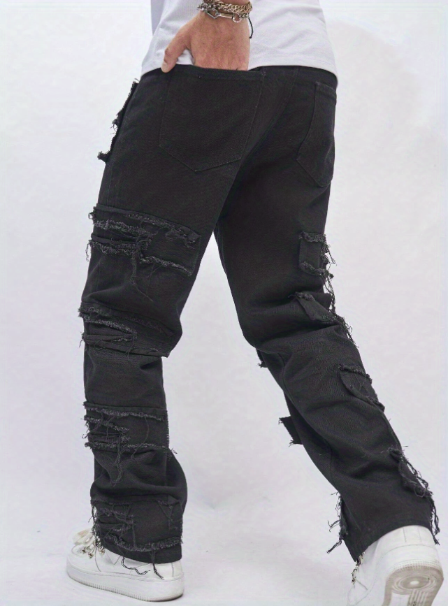 Men's Ripped Frayed Straight Leg Jeans