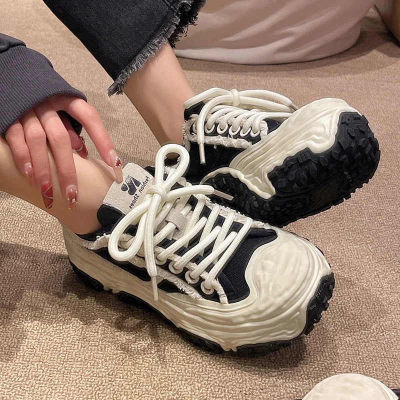 Women's Canvas Platform Sneakers - Designer Breathable Casual Footwear Maxct