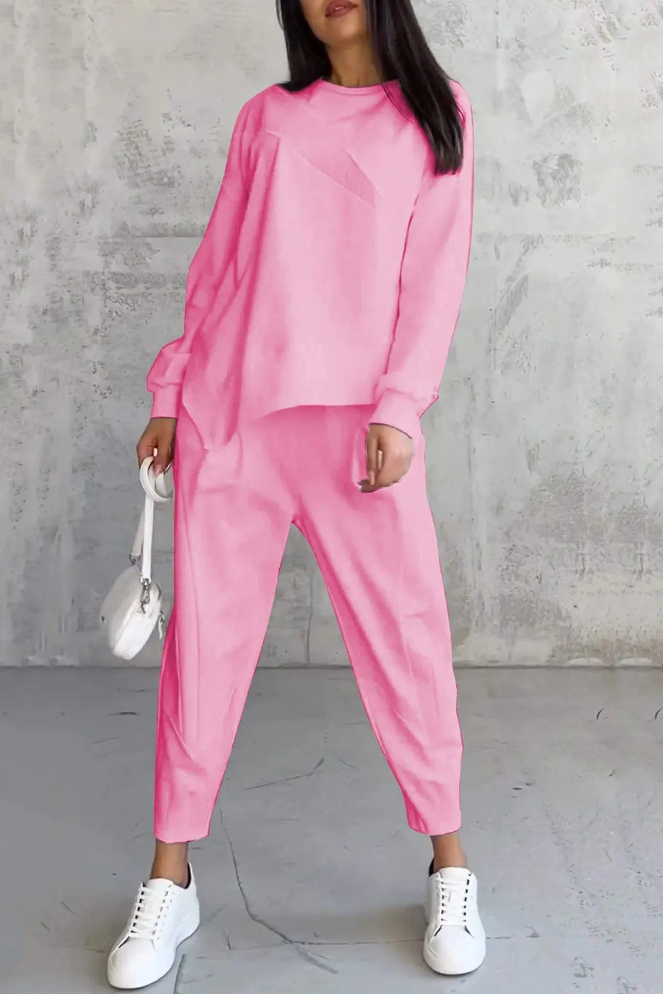Maxct Crew Neck Irregular Hem Sweatshirt Suits