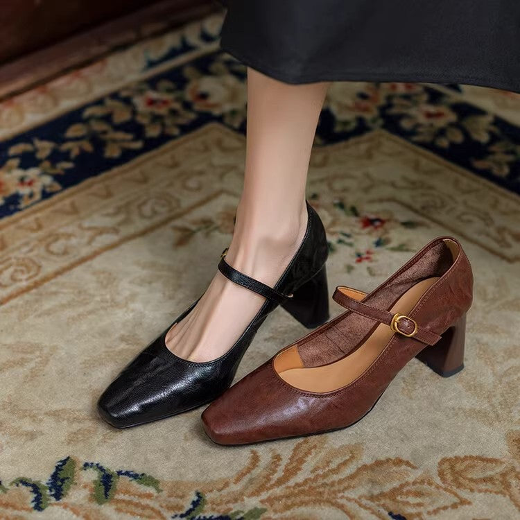 Retro Thick-Heeled One-Strap Mary Jane Shoes Maxct