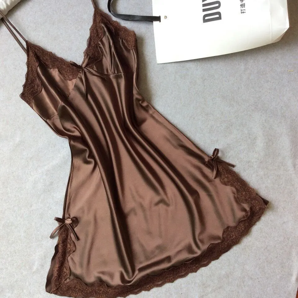 Maxct frat outfits Summer Silk-like Women's Suspender Nightdress Sexy V-neck Spinning Satin Pajamas Home Wear Agent