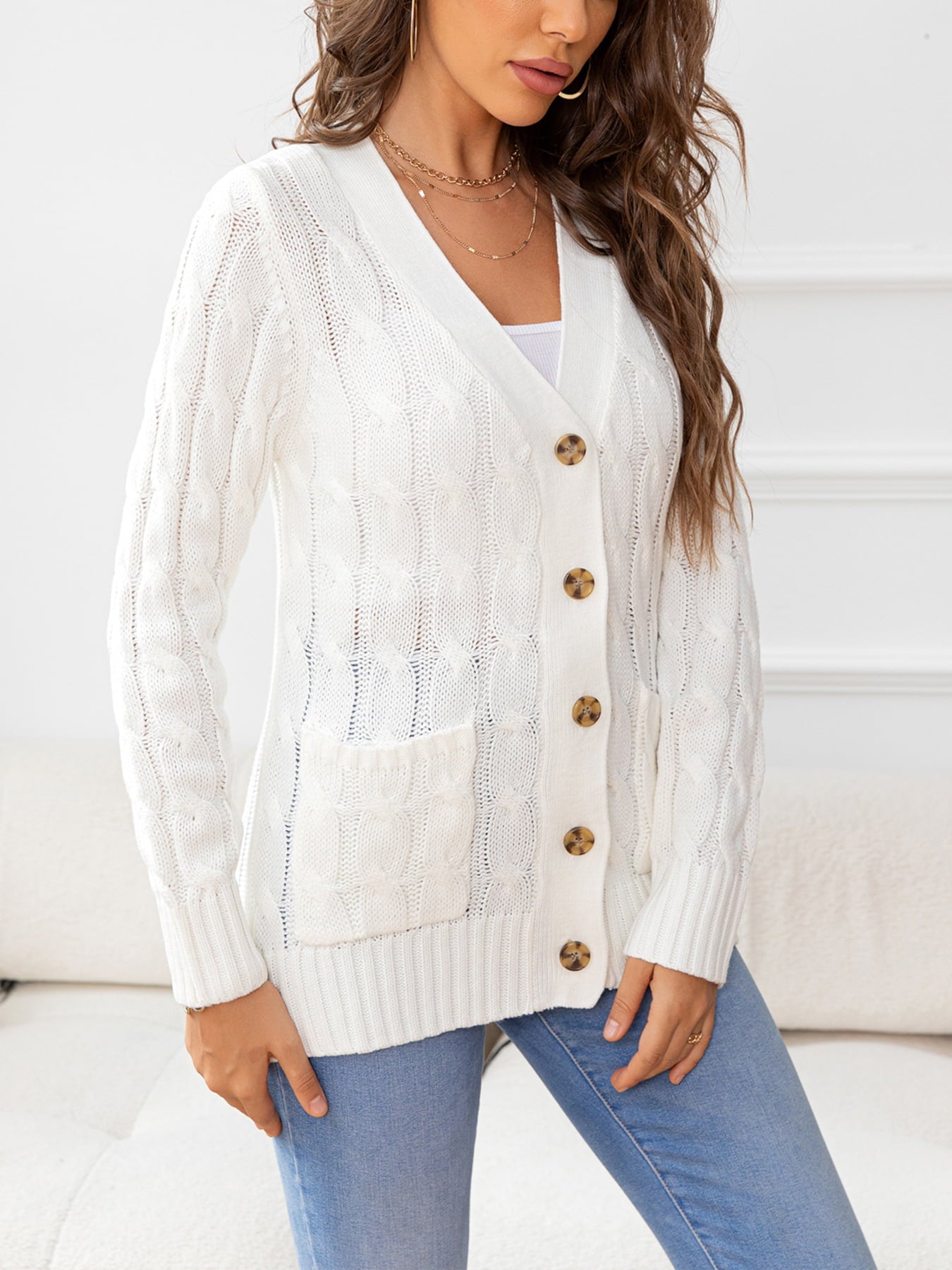 Maxct &Button Down Cable-Knit Cardigan